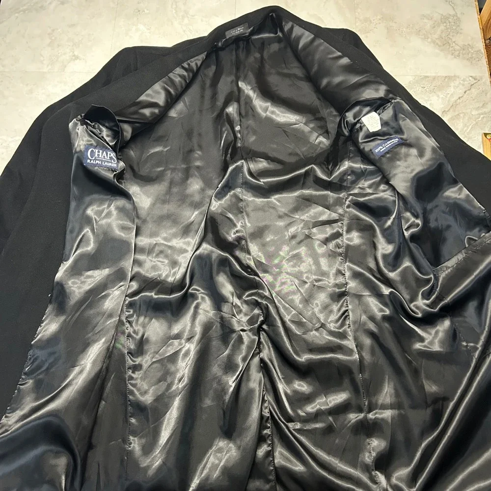 Ralph Lauren Chaps Overcoat Black Mens 48R 100% Cashmere Italian Fabric Coat
